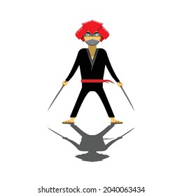 Ninja samurai vector cartoon character with shadow. Suitable for suitable for digital design needs.