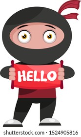 Ninja saying hello, illustration, vector on white background.