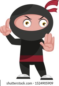 Ninja sagt Stopp, Illustration, Vektorgrafik auf weißem Hintergrund.