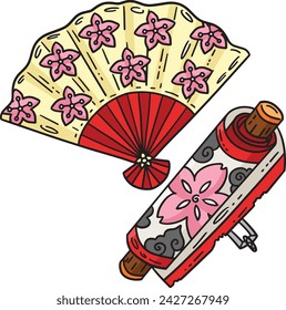 Ninja Scroll and Fan Cartoon Colored Clipart 