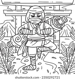 Ninja with a Scroll on Back Coloring Page for Kids