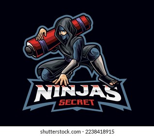 Ninja scroll's secret mascot logo design. Ninja scrolls vector illustration. Logo illustration for mascot or symbol and identity, emblem sports or e-sports gaming team svg