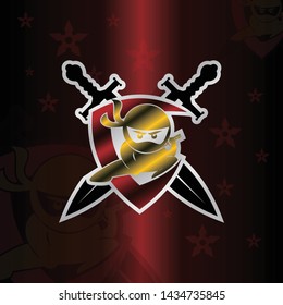 Ninja with seal and sword logo design vector
