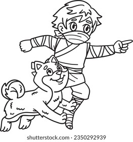 Ninja and Shiba Inu Isolated Coloring Page 