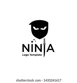 Ninja with Shield logo template. Ninja warrior with sword 