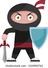 Ninja con chapa, ilustración, vector sobre fondo blanco.