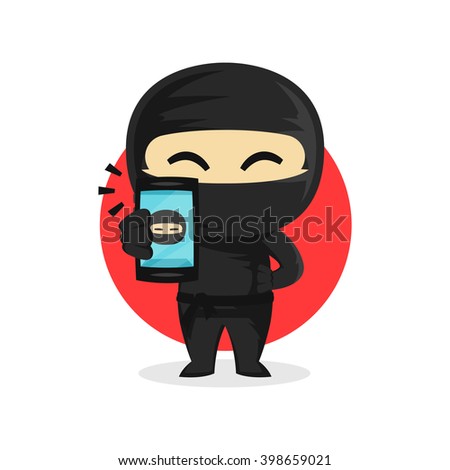 Ninja Showing His Smartphone Vector Character