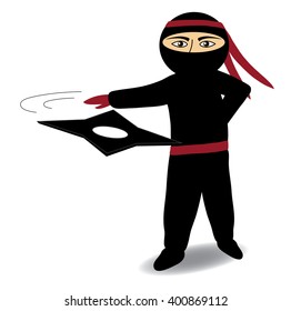 Ninja with shuriken, ninja attacking with star vector