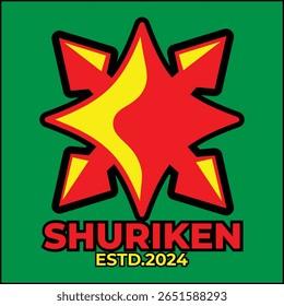 Design vetor logotipo Ninja shuriken com cores vermelhas e amarelas. Adequado para logotipos, ícones, cartazes, anúncios, banners, empresas, designs de camisetas, adesivos, sites.