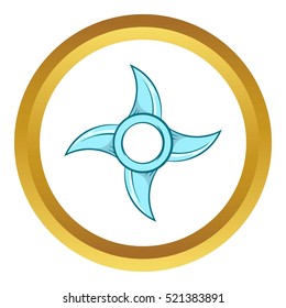 Ninja Shuriken star weapon vector icon in golden circle, cartoon style isolated on white background