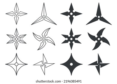 Iconos vectoriales de Ninja shuriken establecidos aislados en un fondo blanco.