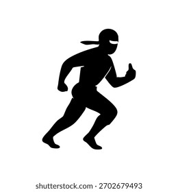 Silueta ninja en una pose de acción dinámica, estilo de Vector minimalista sobre un fondo blanco