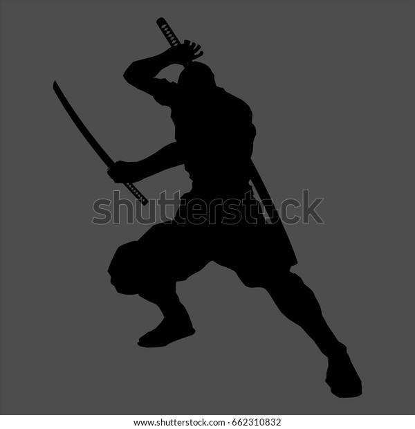 Download Ninja Silhouette Pose Stock Vector (Royalty Free) 662310832