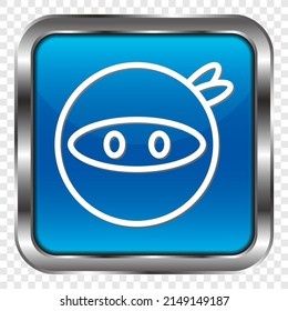 Ninja simple icon vector. Flat design. Metal, blue square button. Transparent grid.ai