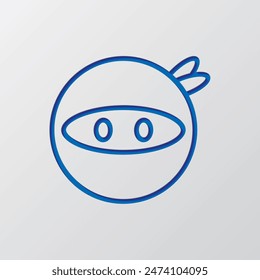 Ninja simple icon vector. Flat design. Paper cut design. Cutted blue symbol with shadow. Gray background.ai