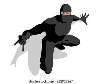  ninja sitck over wall isolated vector illustration