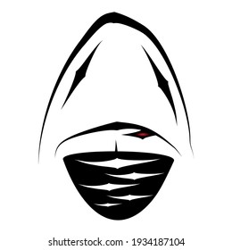 Ninja o alguien con una chaqueta y sólo ojos rojos visibles. Adecuado para marca de logotipo o ropa, etc.