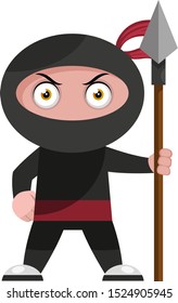Ninja con lanza, ilustración, vector sobre fondo blanco.