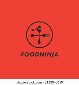 ninja with spoon and fork logo symbol icon, Graphic design illustration