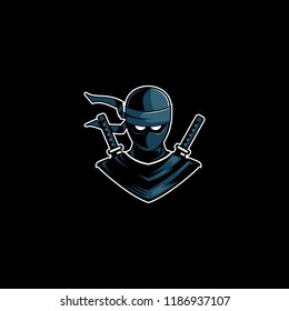 Ninja Sport Team Logo. Roared E Sport Team Mascot Logotype, Icon, Emblem, Badge, Identity with Square Shield Frame.