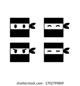 Ninja-Quadrat-Gesichtssymbol gesetzt. Modernes, einfaches Logo im flachen Cartoon-Stil. Vektorillustration. geeignet für Aufkleber oder mobile Verwendung. EPS10
