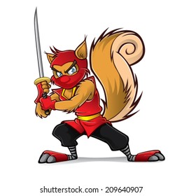 Ninja squirrel holding a samurai is ready for action