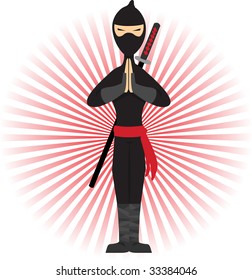 Ninja standing in pose accented by red rays