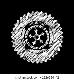 ninja star icon drawn chalk emblem, retro style, chalk or chalkboard texture