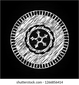 ninja star icon drawn chalk emblem, retro style, chalk or chalkboard texture