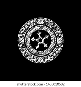 ninja star icon drawn chalk emblem, retro style, chalk or chalkboard texture