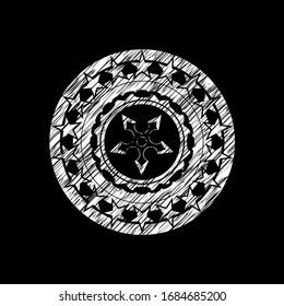 emblema de tiza dibujado con estrella ninja, estilo retro, tiza o textura de pizarra