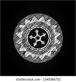 ninja star icon drawn on a blackboard
