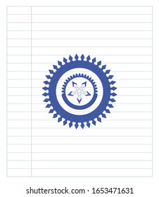 ninja star icon drawn with pen strokes. Blue ink. Vector Illustration. Detailed.