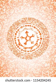 ninja star icon inside abstract orange mosaic emblem