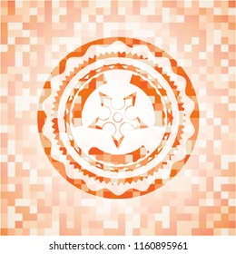 ninja star icon inside abstract orange mosaic emblem with background