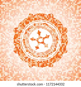 ninja star icon inside abstract emblem, orange mosaic background