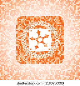 ninja star icon inside abstract emblem, orange mosaic background