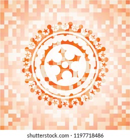 ninja star icon inside abstract orange mosaic emblem with background