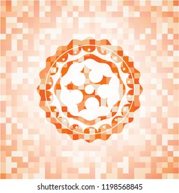 ninja star icon inside abstract orange mosaic emblem with background