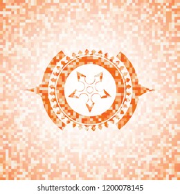 ninja star icon inside abstract orange mosaic emblem with background