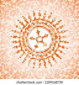 ninja star icon inside abstract orange mosaic emblem
