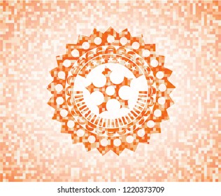 ninja star icon inside abstract orange mosaic emblem with background