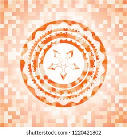 ninja star icon inside abstract orange mosaic emblem with background