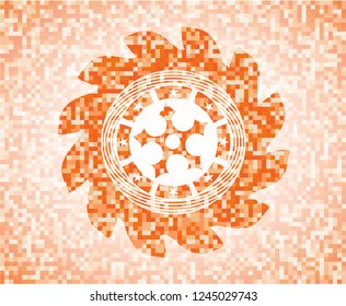 ninja star icon inside abstract orange mosaic emblem with background