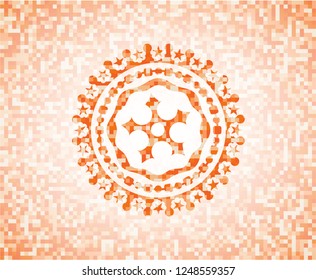 ninja star icon inside abstract emblem, orange mosaic background
