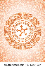 ninja star icon inside abstract orange mosaic emblem
