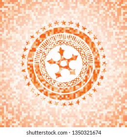 ninja star icon inside abstract emblem, orange mosaic background