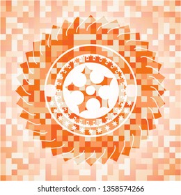 ninja star icon inside abstract orange mosaic emblem with background