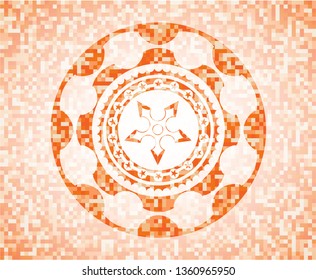 ninja star icon inside abstract orange mosaic emblem