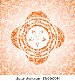 ninja star icon inside abstract orange mosaic emblem with background